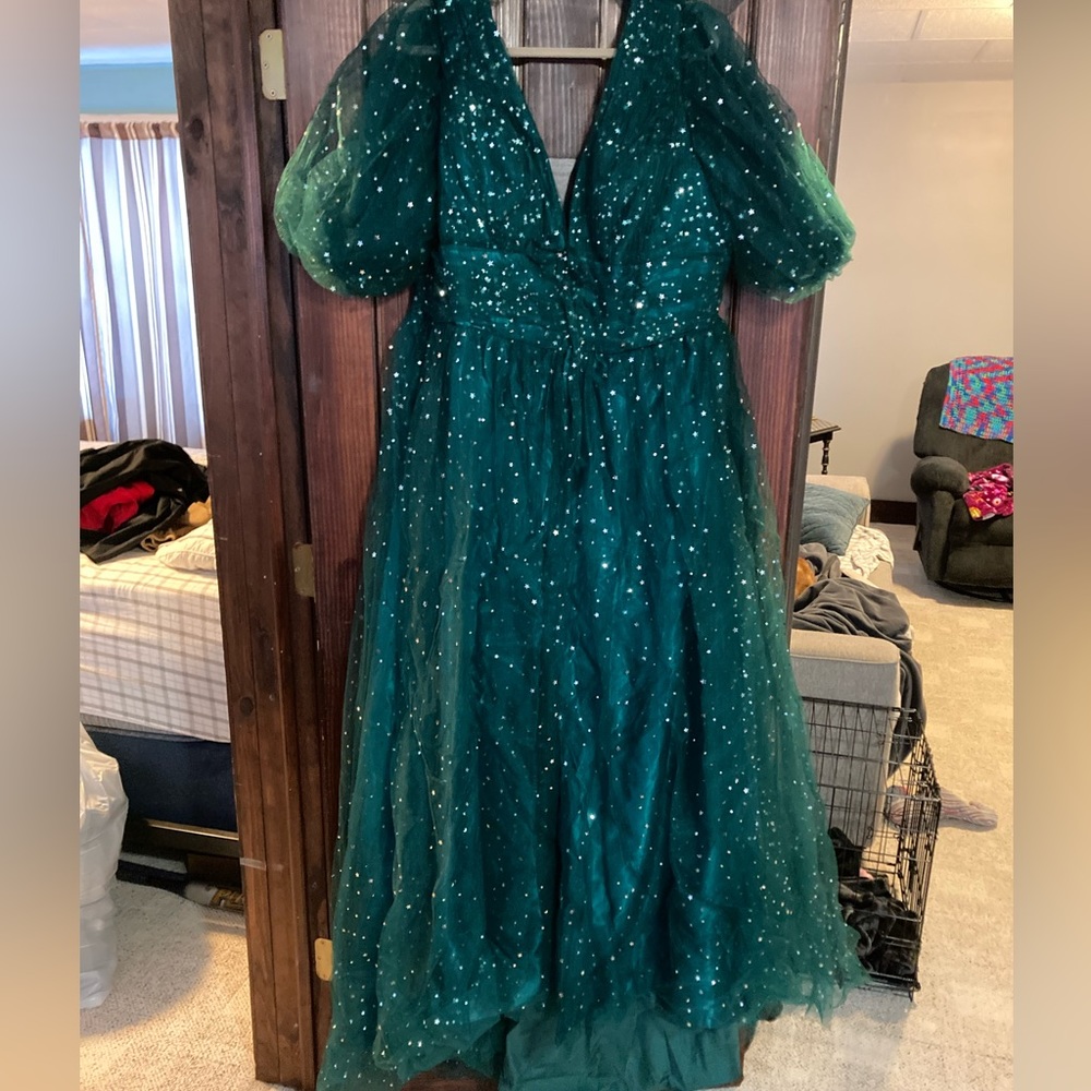 Ball gown with puff sleeves